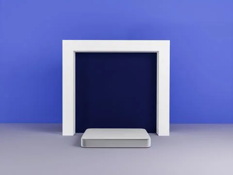 Scene with podium for mock up presentation in blue color and minimalism style Stock Illustration