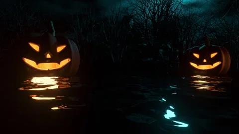 Scene With Pumpkins Floating Past The Observer 3D Render 4K Video Stock-Footage 249550507