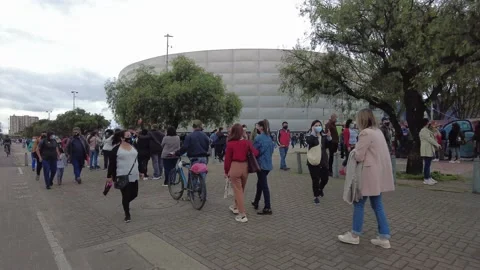 Scene of queue or line of people during a Coronavirus vaccination day in Bogota Stock-Footage 156582524