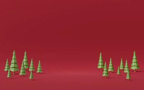 Scene of red background blank space with pine forest, 3d rendering Stock Illustration