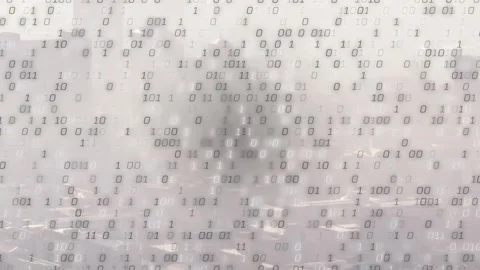 On scene reveal, binary overlay appearing, clustering into vertical columns and Stock Footage 322220693