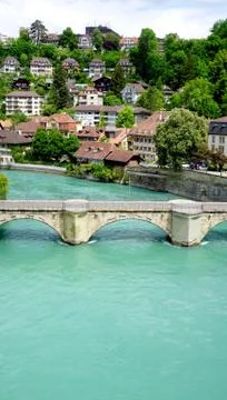 Scene of river on bridge in Bern Stock Photos