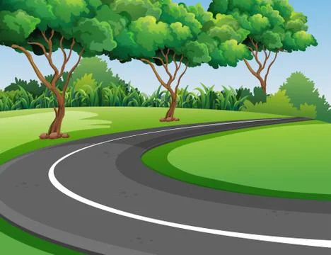 Scene with road in the park Ilustração Stock