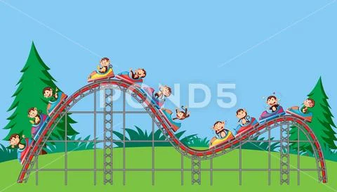 Scene with roller coaster ride in the park Royalty Free 122993114