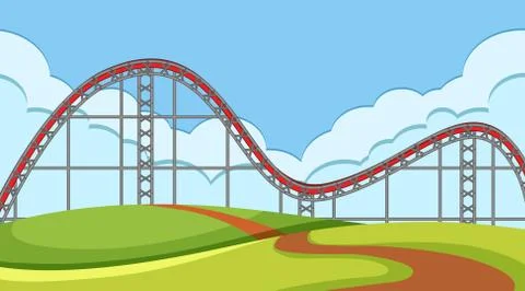 Scene with roller coaster track in the field Stock Illustration