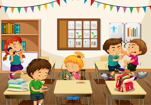 Scene with school kids doing different activities in the classroom Illustrazione stock