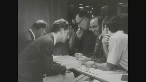 Scene shows busy environment of convention center before the campaign - 1968 Stock Footage 89982153