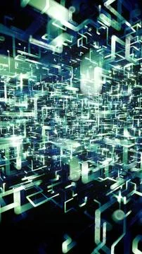 The scene shows a digital network background with lines and shapes Stock Illustration