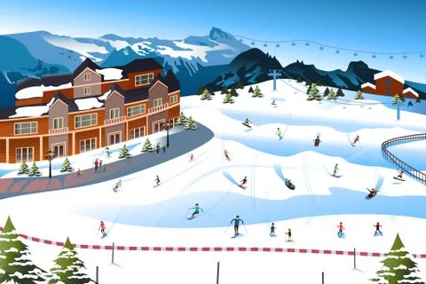Scene in a Ski Resort Stock Illustration