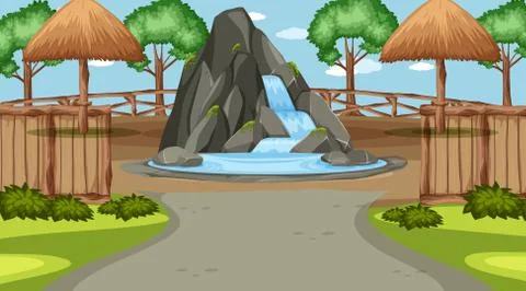 Scene with small waterfall in the park Ilustración de archivo