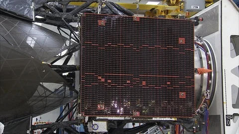 Scene of Solar Array Deployment in Tracking and Data Relay Satellites - 2013 Stock Footage 112273077