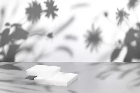 Scene with square podium on gray background and shadows Stock Photos