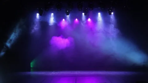 Scene, stage light with colored spotlights and smoke Stock Footage 293839915
