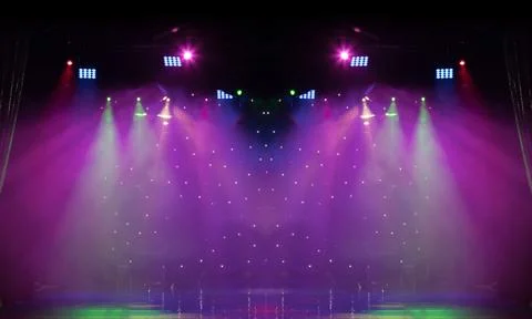 Scene, stage light with colored spotlights Ilustración de archivo