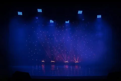 Scene, stage light with colored spotlights Photos