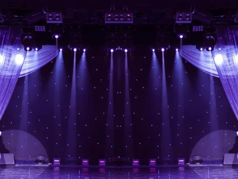 Scene, stage light with colored spotlights Foto stock