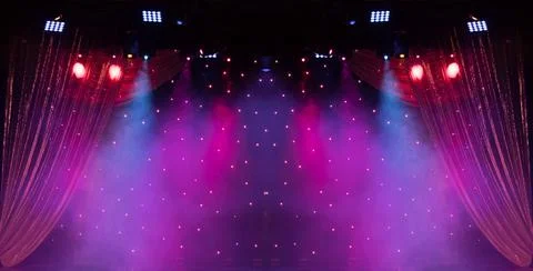 Scene, stage light with colored spotlights Foto stock