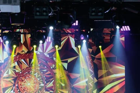 Scene, stage light with colored spotlights. Stock Photos