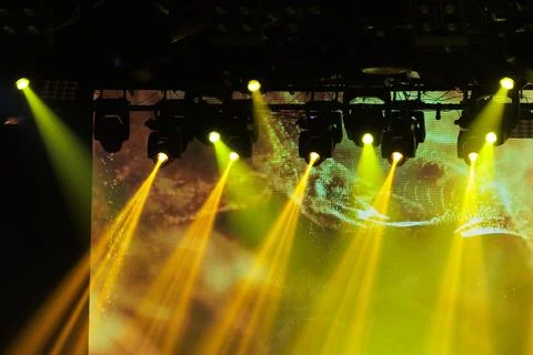 Scene, stage light with colored spotlights. Stock Photos