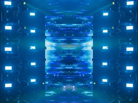 Scene, stage light with colored spotlights and smoke Stock-Fotos