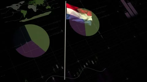 Scene start centering flag waving while pie charts spinning and gauges updating Stock Footage 332844025