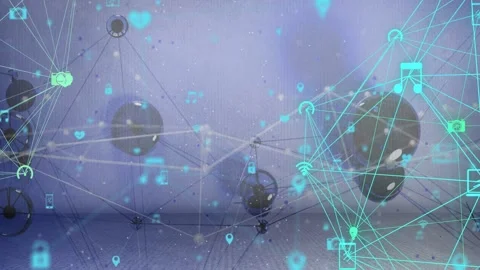 Scene starting tech net forming cyan phone icon pulsing links visualizing data Video stock 333078044