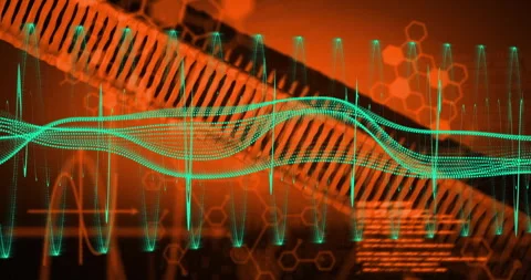 Scene starting turquoise waveform pulsing shifting helix code blinking hex Stock Footage 313772144