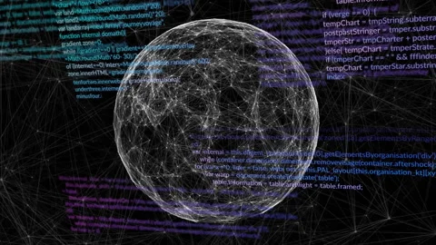 Scene starting wireframe sphere rotating clockwise, revealing nodes and 스톡 동영상 313494164