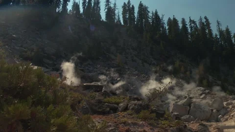 Scene Of Steam Vents At Bumpass Hell Within Lassen Volcanic National Park Video stock 337654938