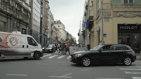 A scene from the streets of central Belgrade, focus rack, Cine4 Stock Footage 93260678