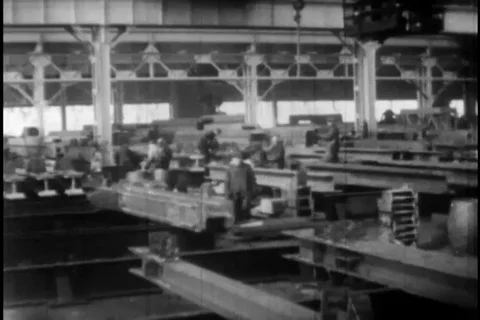 Scene of structural beam being produced at the factory - 1930 Stock Footage 104336389