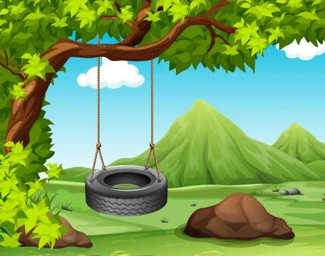 Scene with swing on the tree Stock Illustration