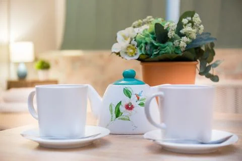 Scene with table served for tea ceremony Stock Photos