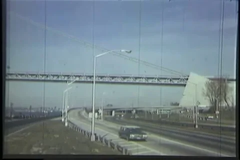 Scene of Throg's Neck Bridge across the East River in New York City - 1970 Stock Footage 99784961