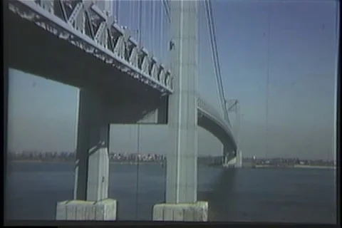 Scene of Throg's Neck Bridge across the East River in New York City - 1970 Stock Footage 99784973