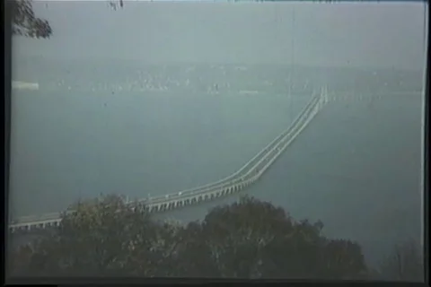 Scene of Throg's Neck Bridge across Hudson River - 1970 Stock Footage 99785060