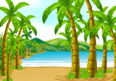 Scene with trees on the beach Stock Illustration