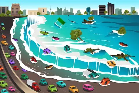 Scene of Tsunami Illustrazione stock