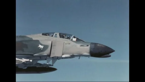 Scene of two McDonnell Douglas F-4D Phantom II aircrafts in flight - 1967 스톡 동영상 103757870