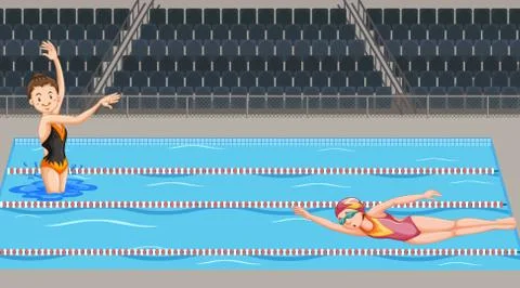 Scene with two swimmers in the pool Stock Illustration