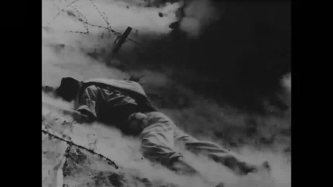 Scene of war during the battle of Dien Bien Phu, Vietnam - 1954 Stock Footage 104336018