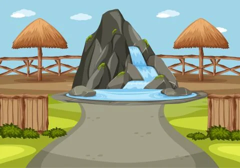 Scene with waterfall in the middle of the park Ilustração Stock