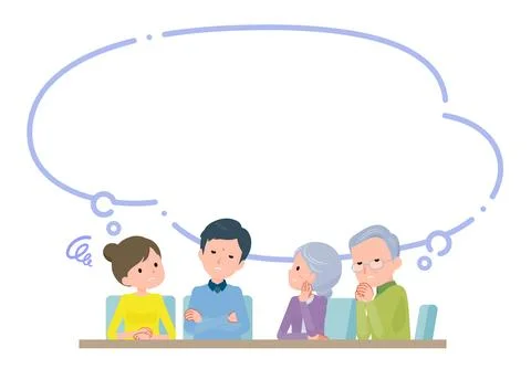A scene where a couple and their parents are worried. Stock Illustration