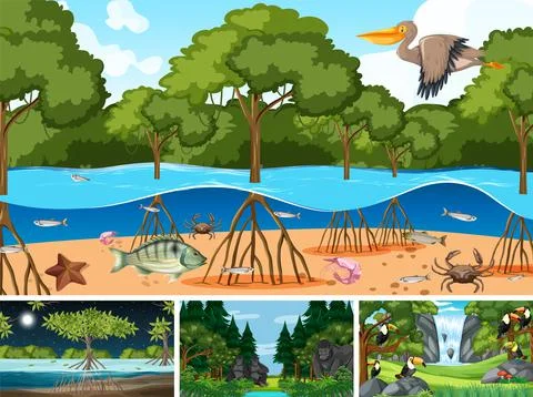 Scene with wild animals in the forest Stock Illustration