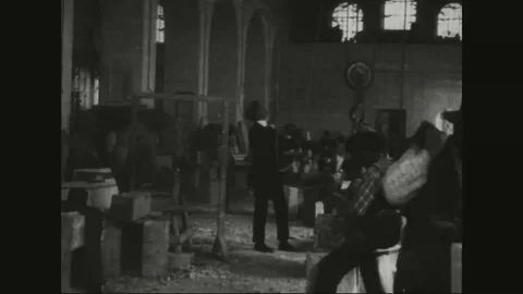 Scene of worker carving large marble -1900 Stock Footage 98150024