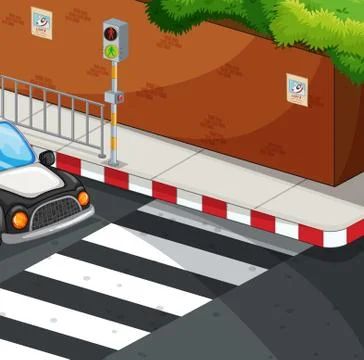 Scene with zebra crossing Illustrazione stock