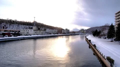 Scenery along the river where it snows, Hokkaido Abashiri River Video stock 325642676