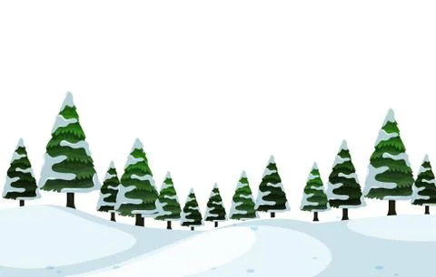 Scenery background of pine trees with snow Stock Illustration