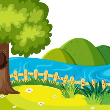 Scenery background of river and small hills Stock Illustration