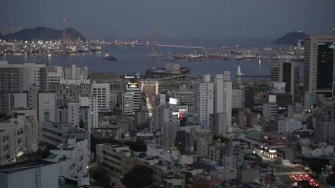 Scenery Captured from a Mountain Overlooking Busan, South Korea Stock Footage 252238520